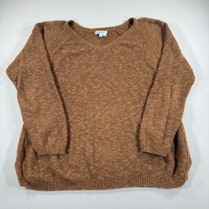 Orvis Womens Brown Linen Cotton V-Neck Textured Knit Sweater 3/4 LS Size M